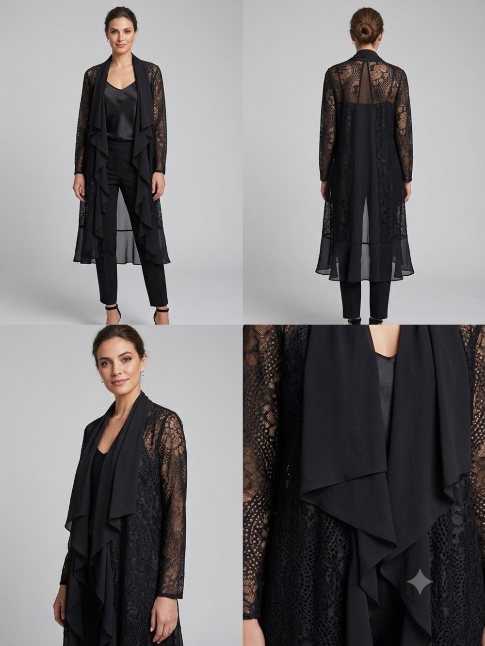 Elegant Black Lace Duster Cardigan - Women Tops